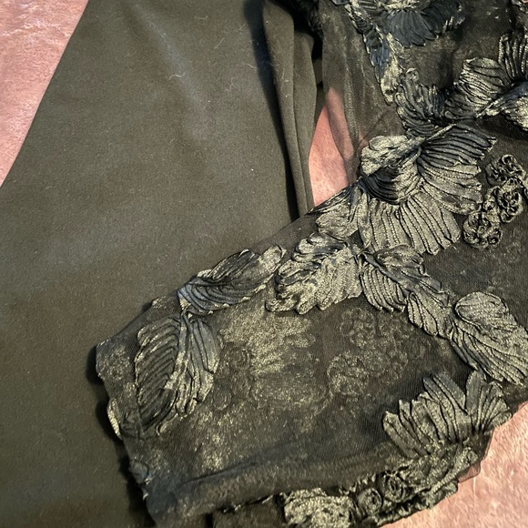 Express Long Sleeve Bodysuit with Sheer Floral Sleeves - Picture 2 of 3